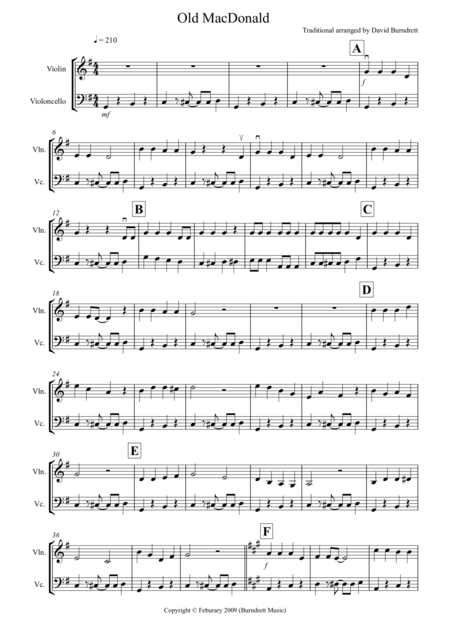 Free Sheet Music Old Macdonald For Violin And Cello Duet