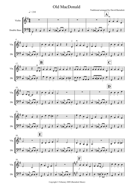 Free Sheet Music Old Macdonald For Violin And Double Bass Duet