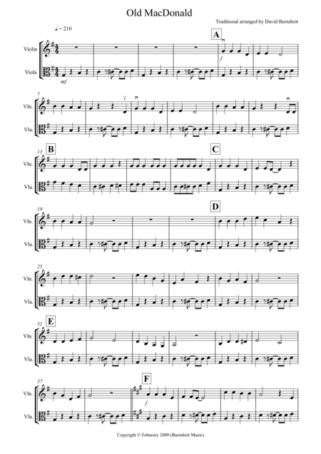 Old Macdonald For Violin And Viola Duet Sheet Music