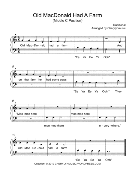 Old Macdonald Had A Farm Middle C Position Sheet Music