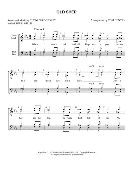 Free Sheet Music Old Shep Ttbb