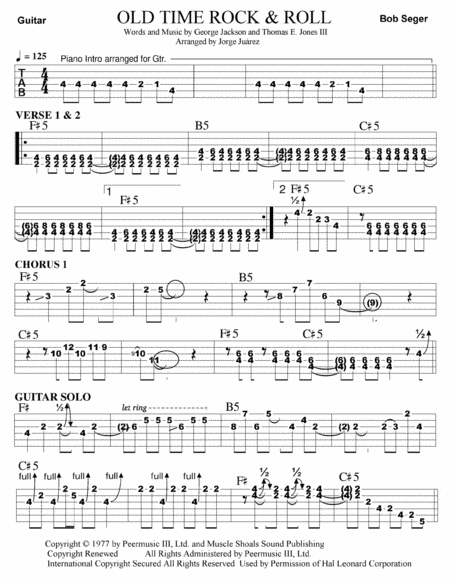 Free Sheet Music Old Time Rock Roll Guitar Tab