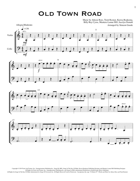 Old Town Road For Violin And Cello Sheet Music