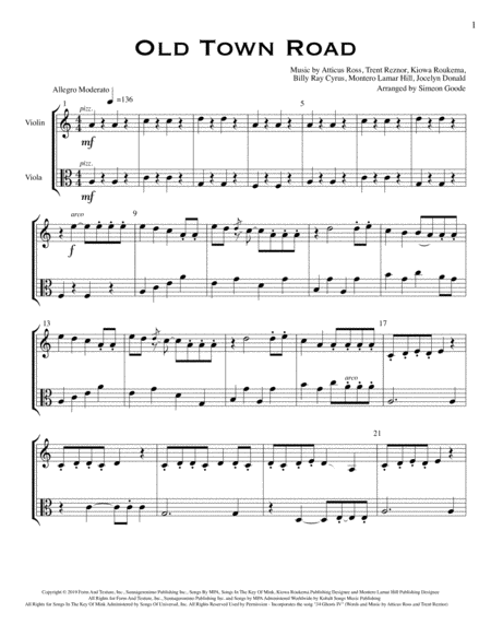 Free Sheet Music Old Town Road For Violin And Viola