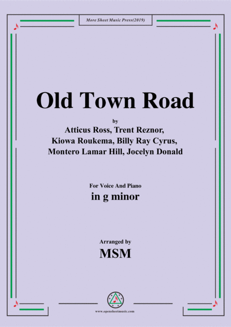 Old Town Road In G Minor For Voice And Piano Sheet Music