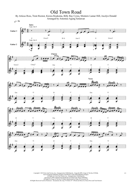 Free Sheet Music Old Town Road Remix Duet Guitar Score