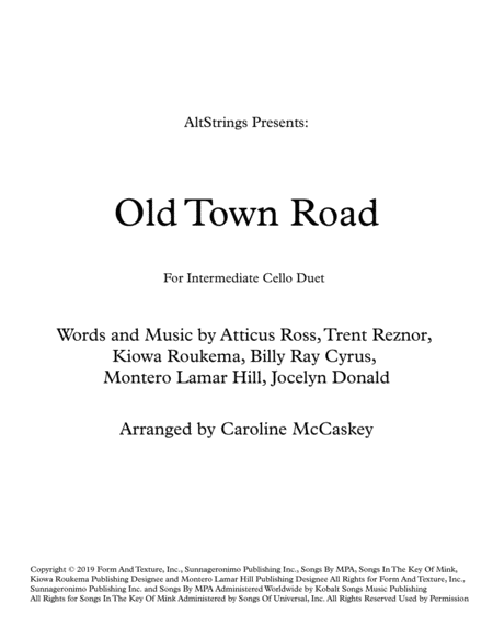 Old Town Road Remix For Intermediate Cello Duet Sheet Music