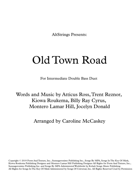 Old Town Road Remix For Intermediate Double Bass Duet Sheet Music