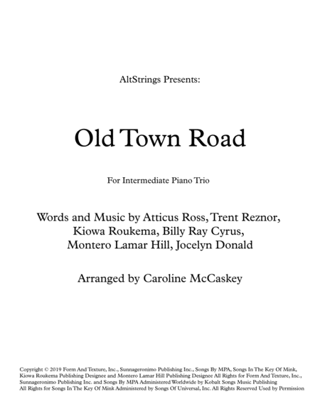 Old Town Road Remix For Intermediate Piano Trio Sheet Music