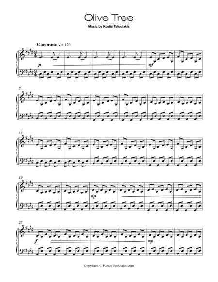 Free Sheet Music Olive Tree