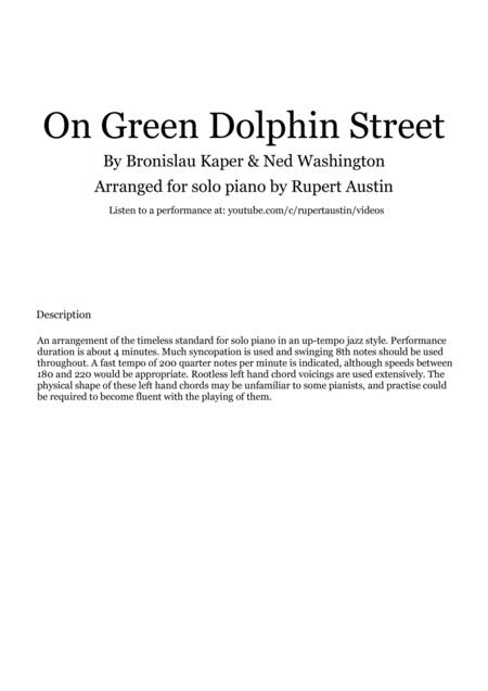 On Green Dolphin Street Solo Piano Sheet Music