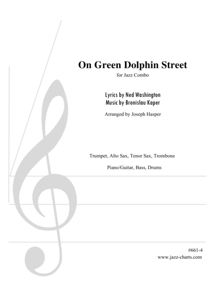 On Green Dolphin Street Trumpet Alto Sax Tenor Sax Trombone And Rhythm Section Sheet Music