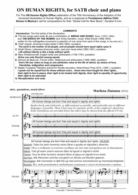 On Human Rights 1 For Satb Choir And Piano Sheet Music