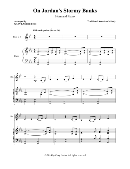 Free Sheet Music On Jordans Stormy Banks F Horn Piano And Hrn Prt