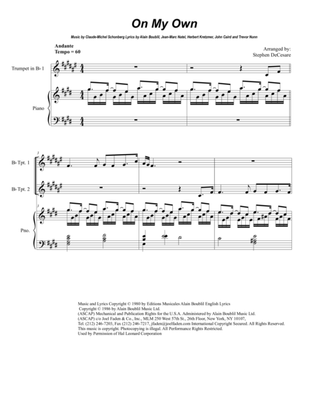 On My Own For Brass Quartet Sheet Music