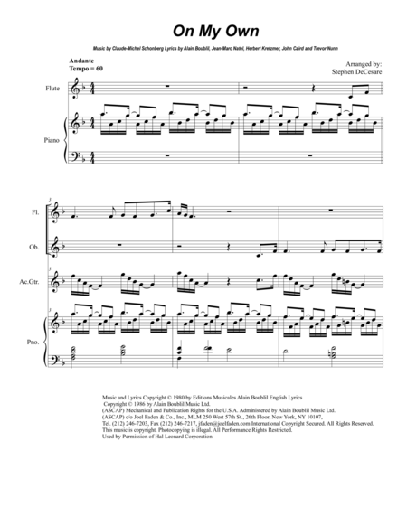 Free Sheet Music On My Own For Woodwind Quartet