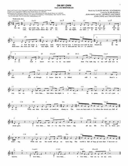 On My Own From Les Miserables Sheet Music