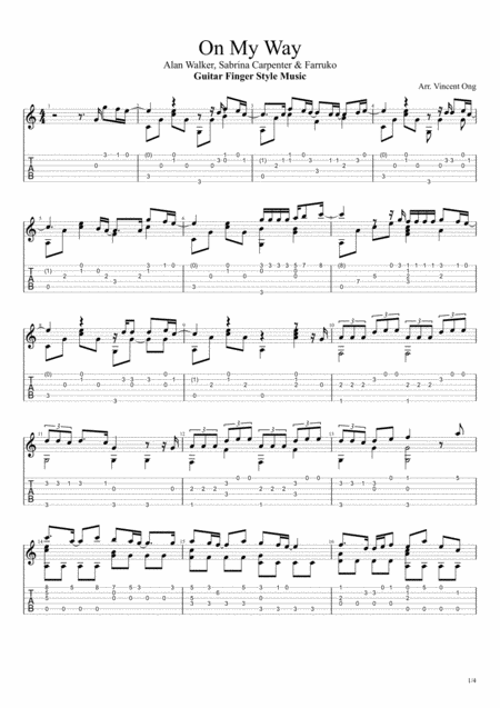 Free Sheet Music On My Way Guitar Fingerstyle