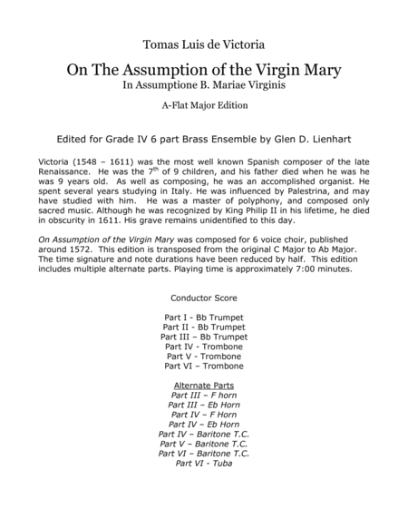 On The Assumption Of The Virgin Mary Sheet Music