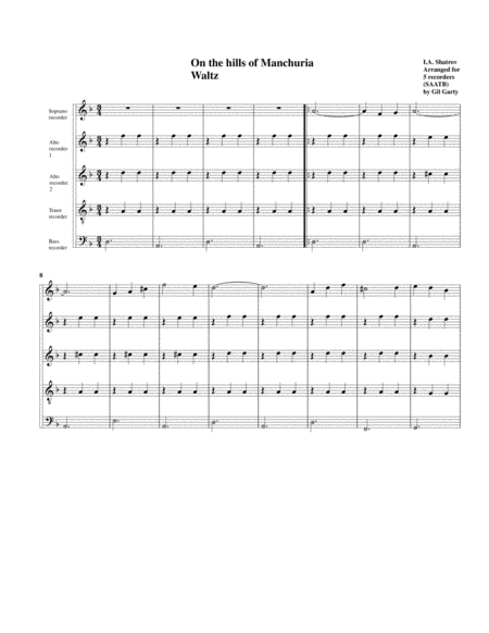 On The Hills Of Manchuria Arrangement For Recorders Sheet Music