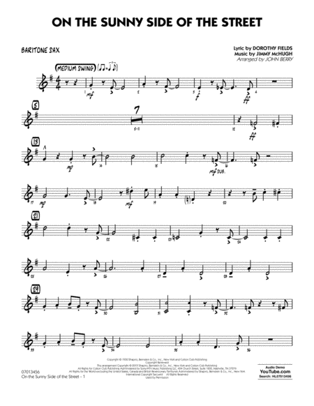 Free Sheet Music On The Sunny Side Of The Street Arr John Berry Baritone Sax