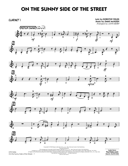 On The Sunny Side Of The Street Arr John Berry Bb Clarinet 1 Sheet Music