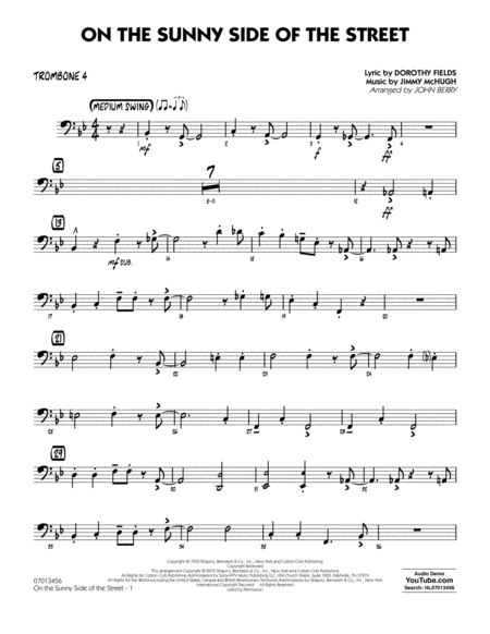 On The Sunny Side Of The Street Arr John Berry Trombone 4 Sheet Music