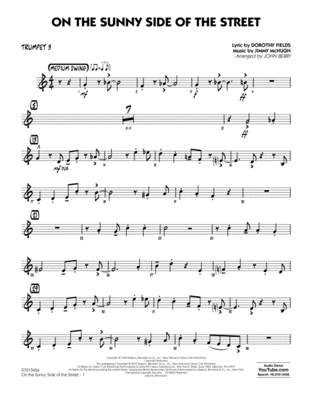 On The Sunny Side Of The Street Arr John Berry Trumpet 3 Sheet Music