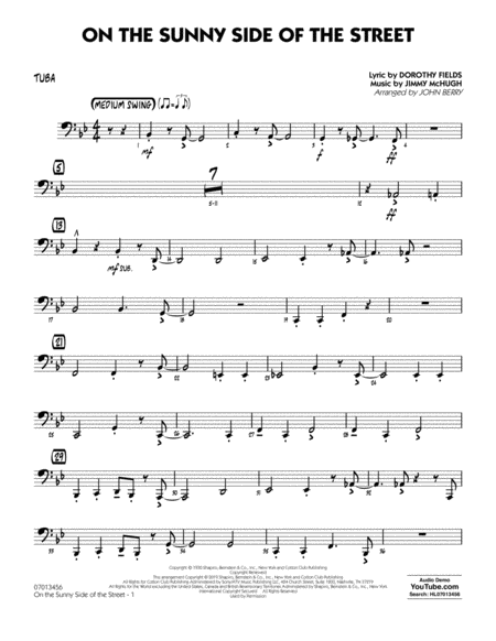 Free Sheet Music On The Sunny Side Of The Street Arr John Berry Tuba