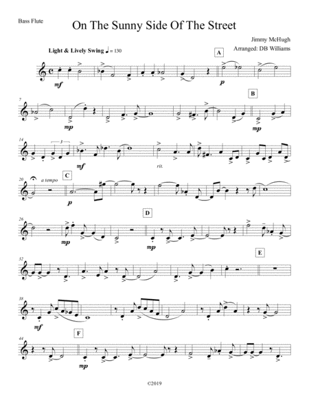 On The Sunny Side Of The Street Bass Flute Sheet Music