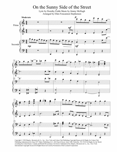 On The Sunny Side Of The Street Piano Duet Sheet Music