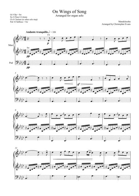 On Wings Of Song Arranged For Organ Solo Sheet Music
