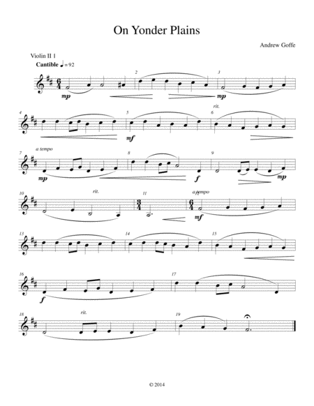 Free Sheet Music On Yonder Plains Violin 2 1 Part