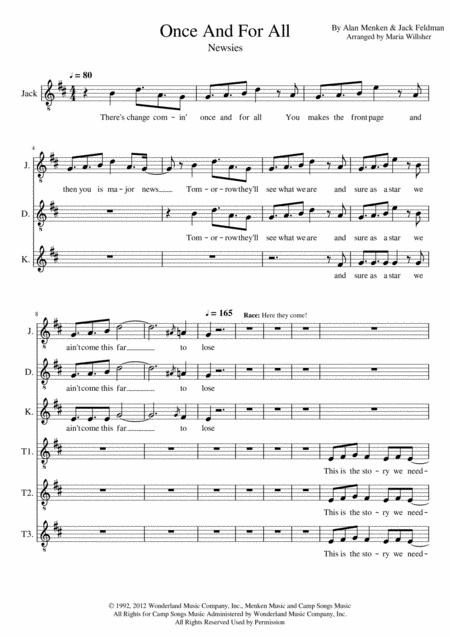Free Sheet Music Once And For All Newsies Vocals