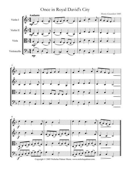 Once In Royal Davids City Easy String Quartet Sheet Music