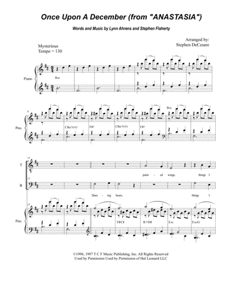 Free Sheet Music Once Upon A December Duet For Tenor And Bass Solo