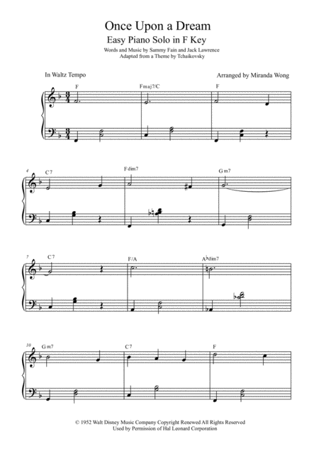 Once Upon A Dream Easy Piano Solo With Chords Sheet Music