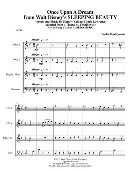 Once Upon A Dream From Walt Disneys Sleeping Beauty For Double Reed Quartet Sheet Music