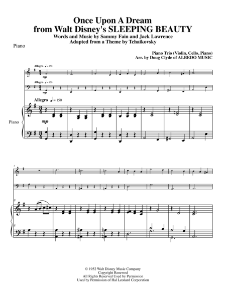 Once Upon A Dream From Walt Disneys Sleeping Beauty For Piano Trio Sheet Music