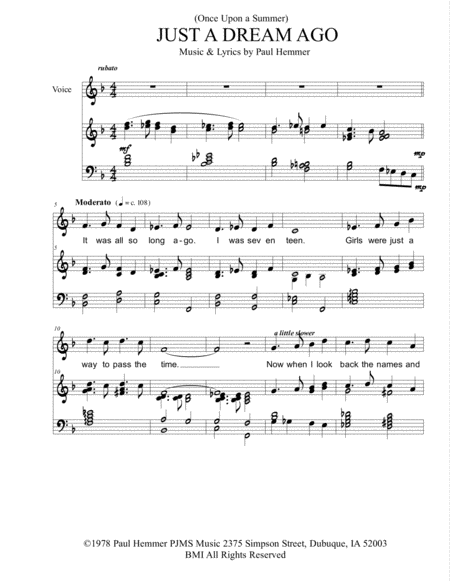 Free Sheet Music Once Upon A Summer Just A Dream Ago From The Musical Comedy Joe Sent Me Vocal Piano