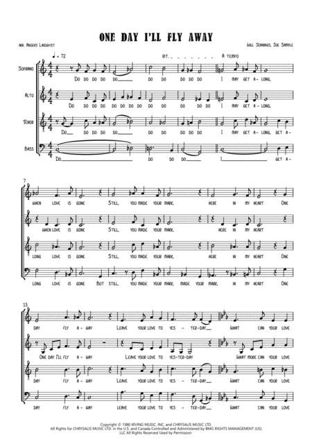 Free Sheet Music One Day I Will Fly Away