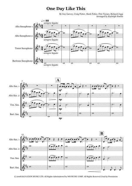 One Day Like This By Elbow Saxophone Quartet Aatb Sheet Music