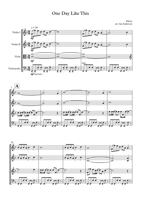 Free Sheet Music One Day Like This String Quartet