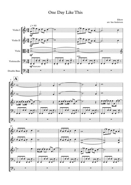 Free Sheet Music One Day Like This String Quintet String Orchestra