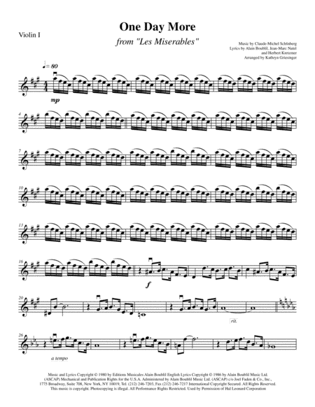 One Day More Le Miserables String Quartet Sheet Music