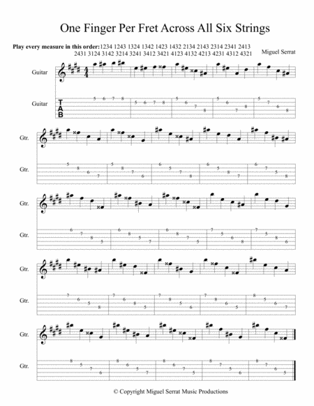 Free Sheet Music One Finger Per Fret Across All Six Strings 5th Position