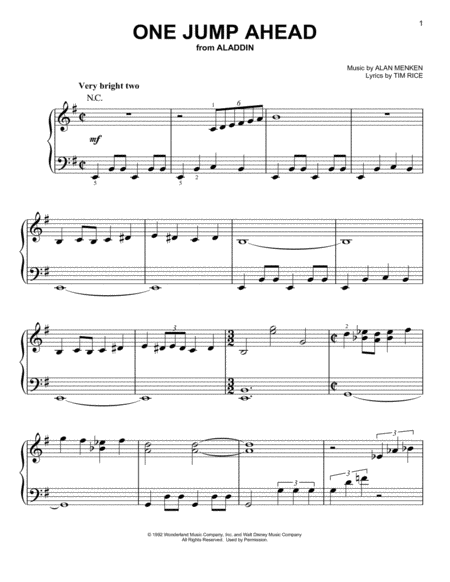 Free Sheet Music One Jump Ahead From Disneys Aladdin