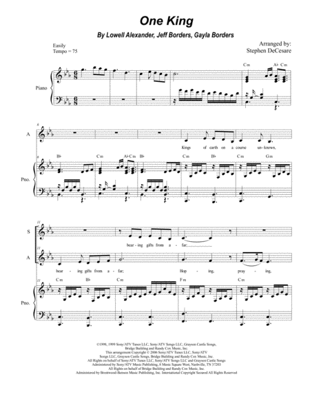 Free Sheet Music One King For 2 Part Choir Sa