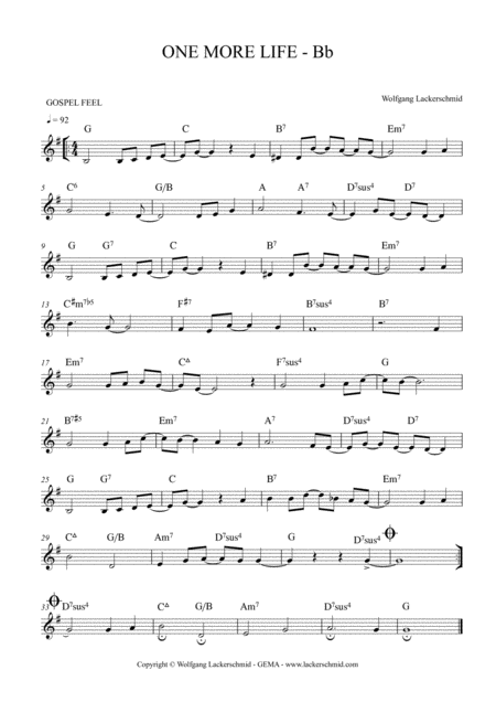 One More Life For Bb Instruments Sheet Music