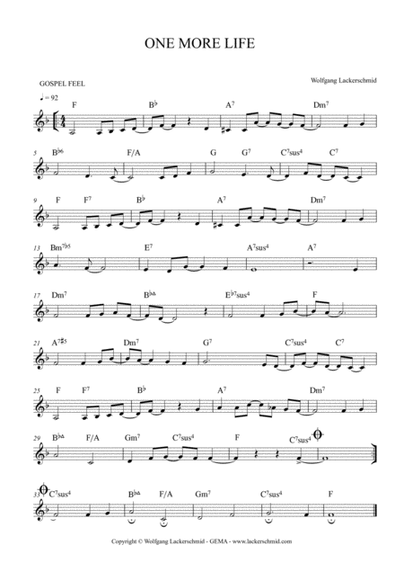 One More Life Sheet Music